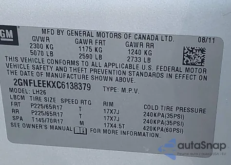 2012 Chevrolet Equinox 1Lt from USA, damaged, VIN 2GNFLEEKXC6138379